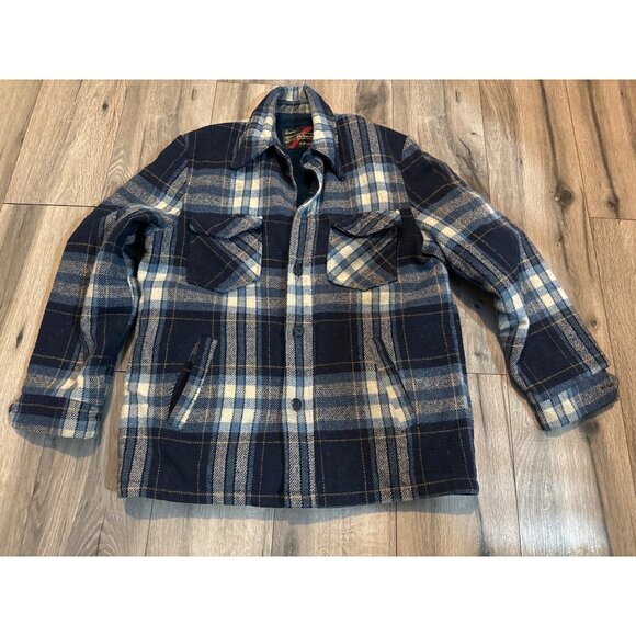 Vintage Sears The Mens Store Blue Plaid Wool Blend Jacket Size 40 Tall Lined